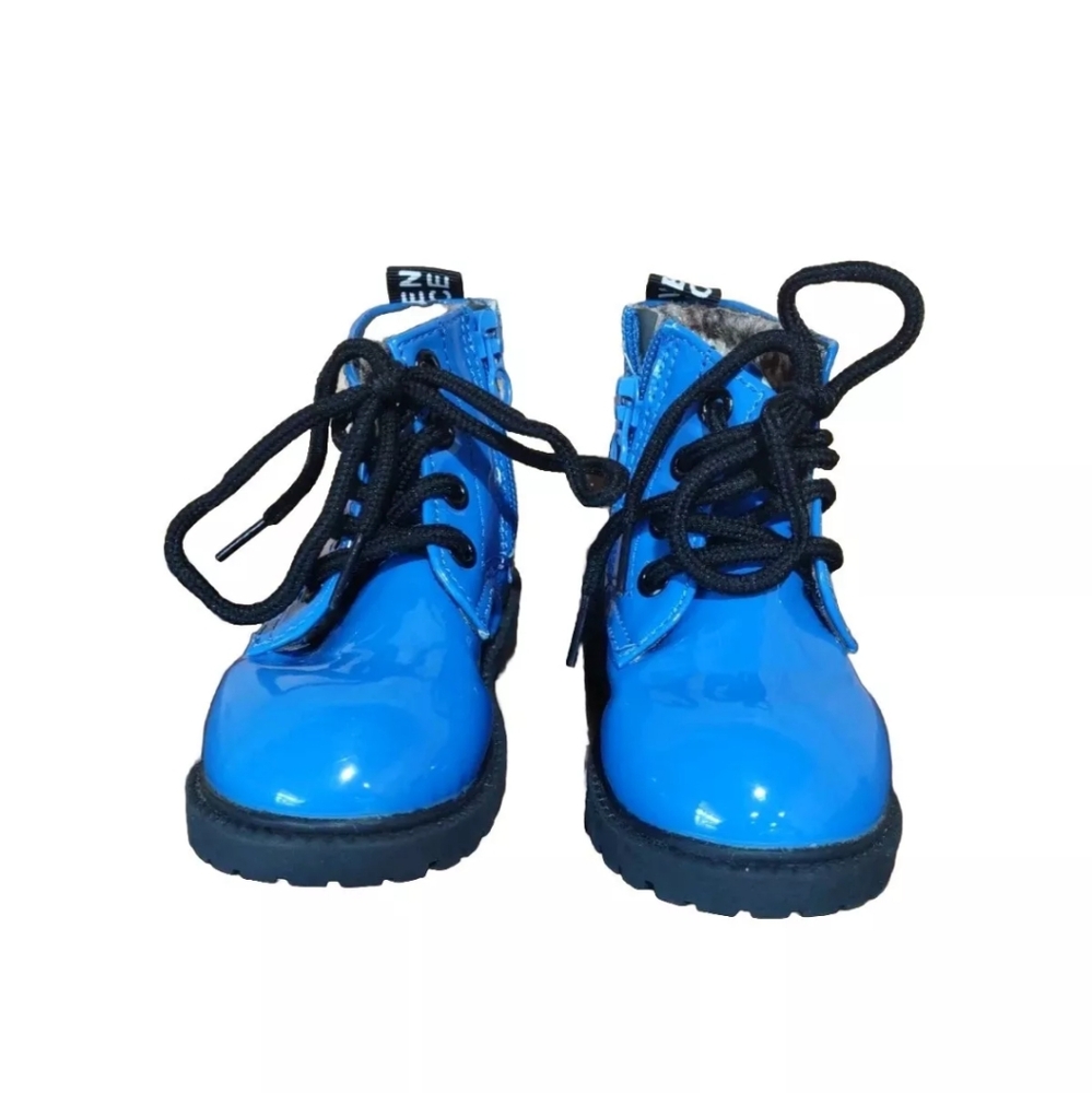 Dinimigi Fashion Blue Patent Leather Flannel Lined Weather Proof Boots Sz 6 (22)